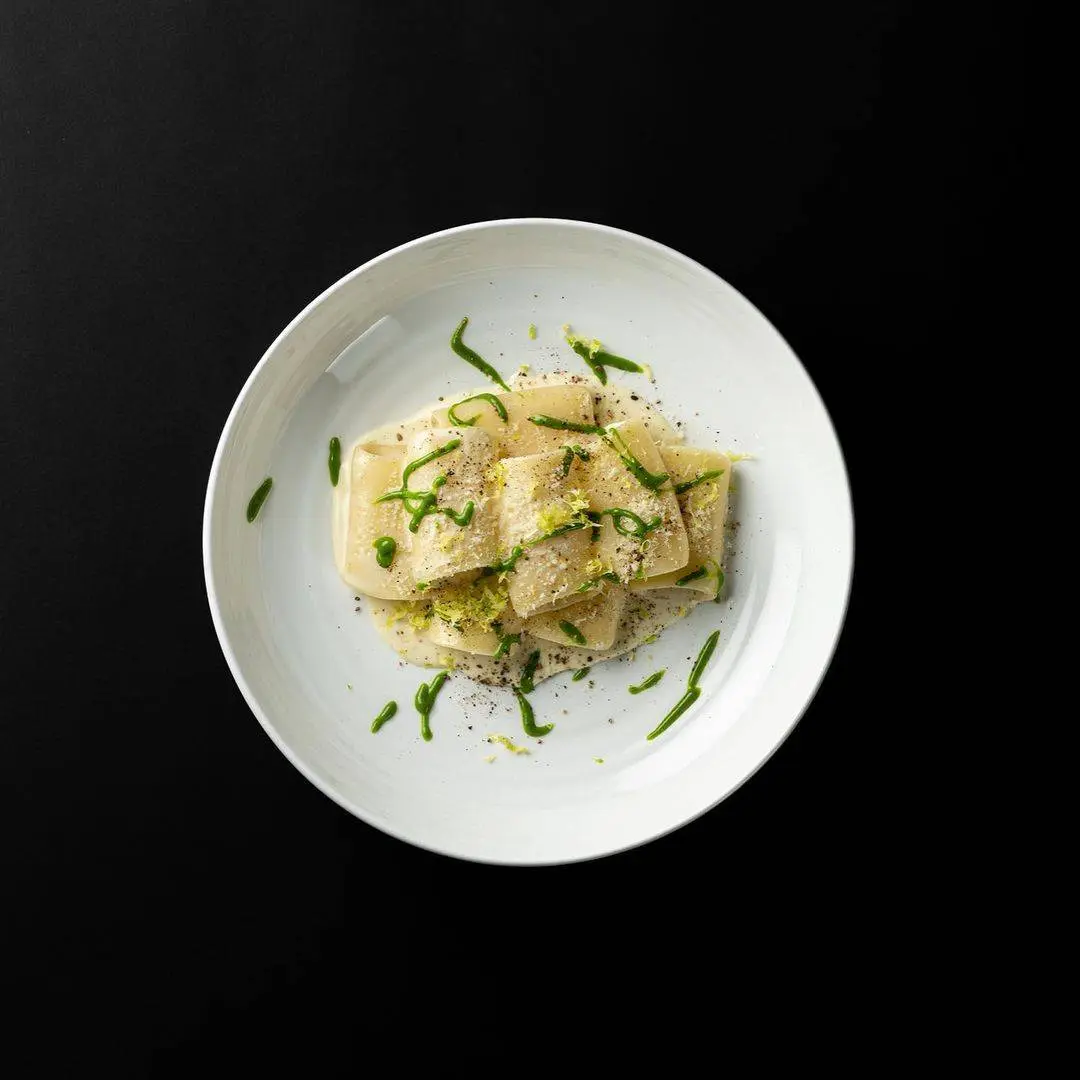 creation thumb for Paccheri Cacio e Pepe, with Arugula and Lemon Zest