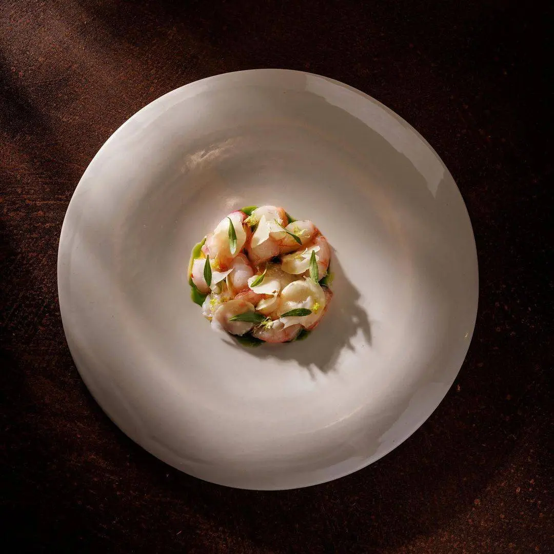 creation thumb for Purple shrimp crudo, chestnuts, hazelnut butter and dill