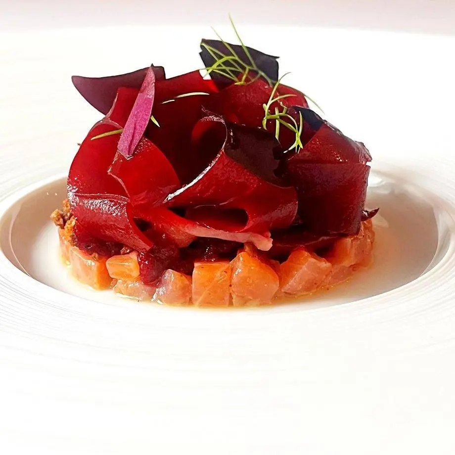 creation thumb for Goat’s bridge farm cured trout, beetroot, fennel emulsion