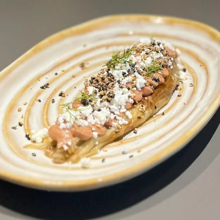 creation thumb for Flammige Aubergine, Foie Miso, Feta und Dill