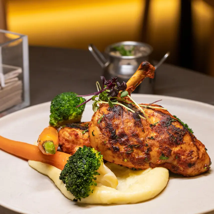 creation thumb for Chargrilled chicken breast with mash and baby vegetables