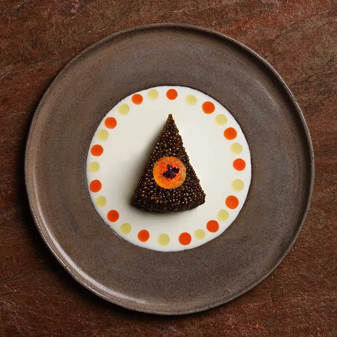 creation thumb for Caviar, burnt yogurt, smoked tomato oil and eggplant