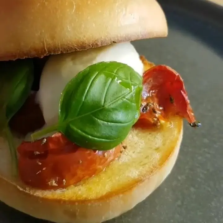creation thumb for Olive Oil Gelato Sandwich with Confit Tomatoes & Basil