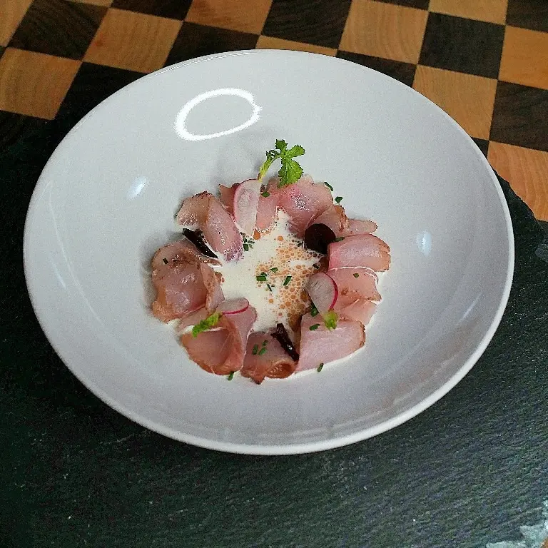 creation thumb for Smoked Yellowtail with Fermented Cherry Sauce