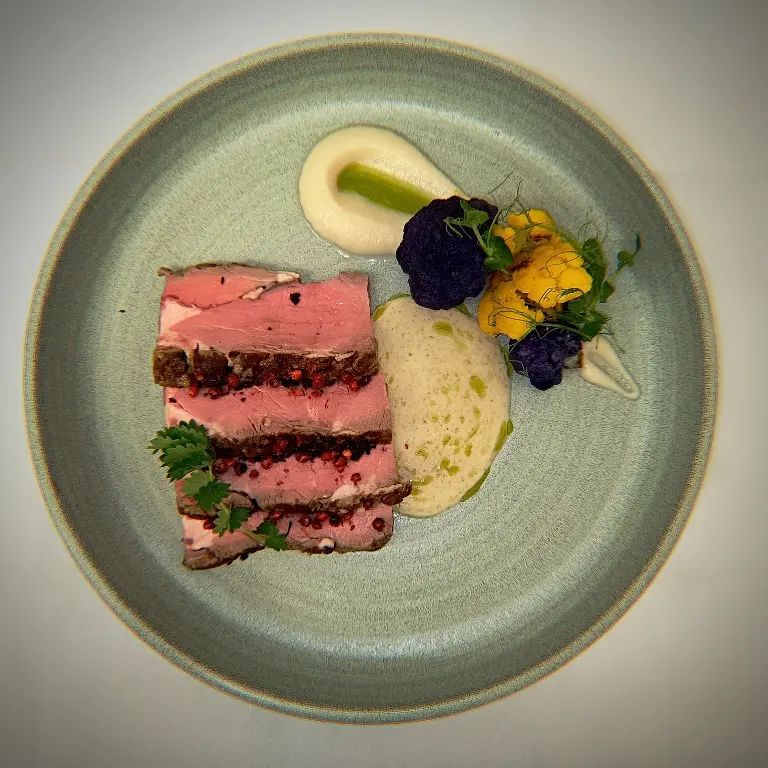 creation thumb for Veal entrecot with purple and yellow cauliflower and truffle