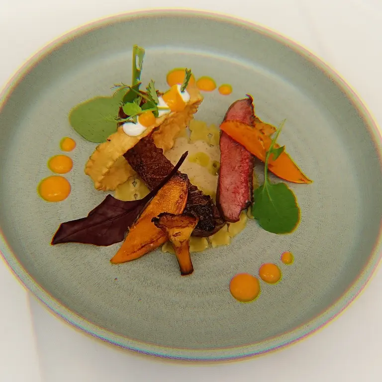 creation thumb for Duck with mafaldine, pumpkin, chanterelles and truffle sauce