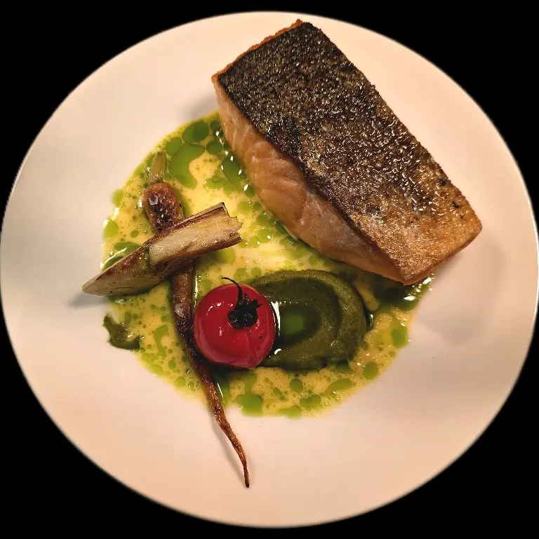 creation thumb for Salmone ,Salsa Verde, carciofo in dudachi sauce