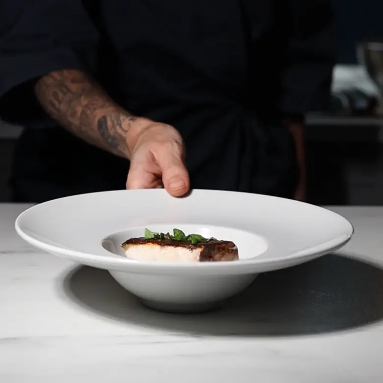 creation thumb for Kingfish with smoked aubergine and its broth 