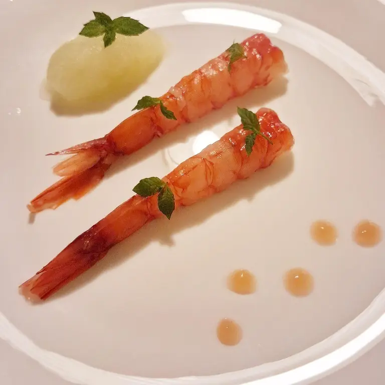 creation thumb for Gambero, grapefruit gel, cucumber granita and lime oil