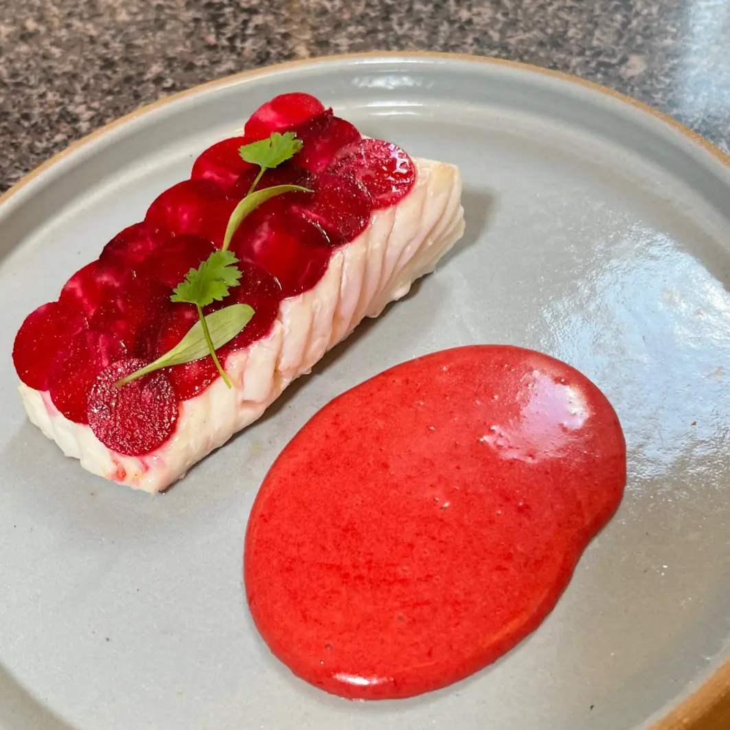 creation thumb for Cod with Beetroot Beurre Blanc