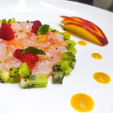 creation thumb for Citrus-Marinated Red Shrimp with Passion Fruit Sauce & Kiwi