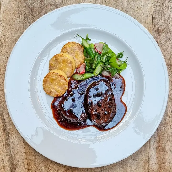 creation thumb for Truffled beef cheek with asparagus salad & Roman dumplings