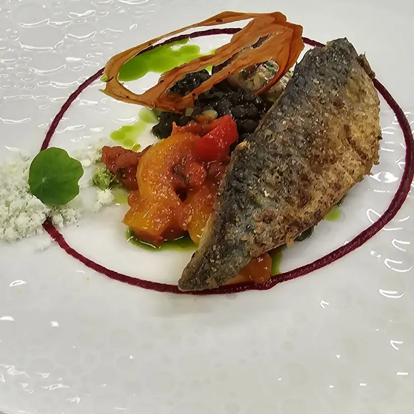 creation thumb for Mackerel, lentils, eggplant, dill oil & snow