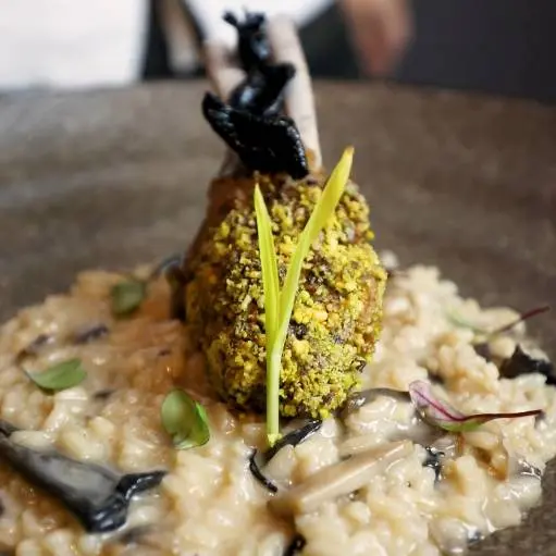 creation thumb for Lammrücken mit Pistazienkruste und Waldpilzrisotto