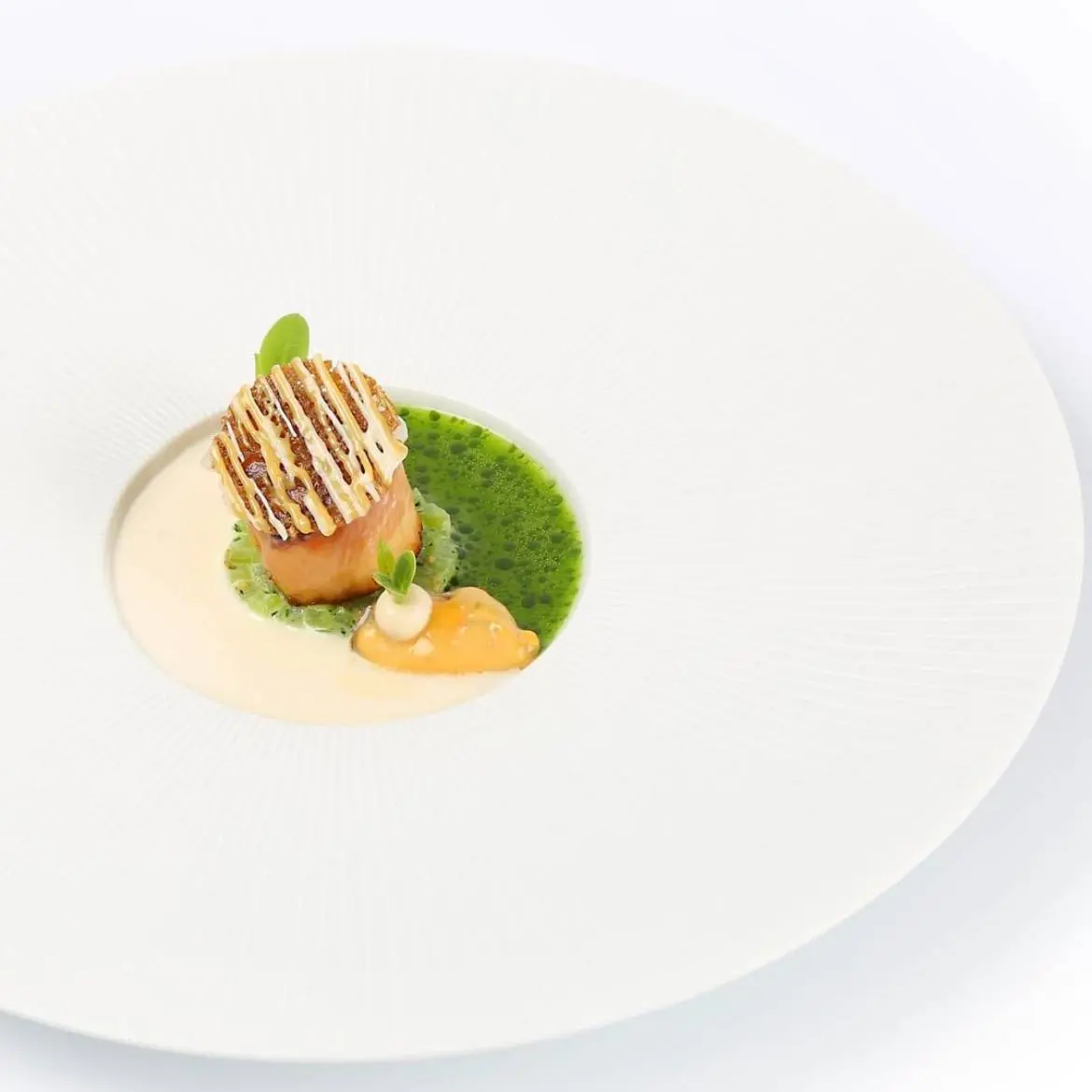 creation thumb for Fried Scallop | Mussel Emulsion | Cucumber | Ajo Blanco