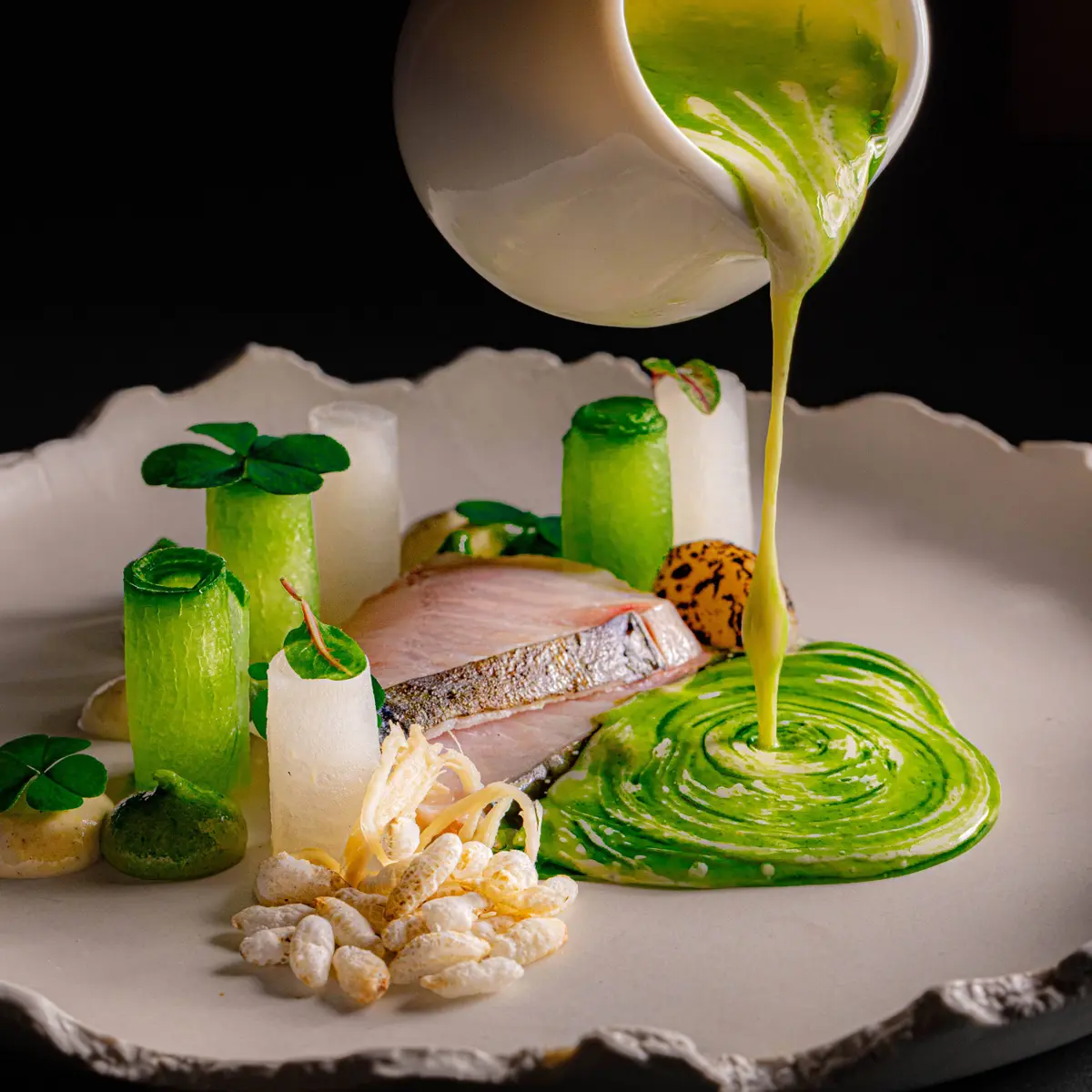 creation thumb for Aged king mackerel, fermented fish & corn