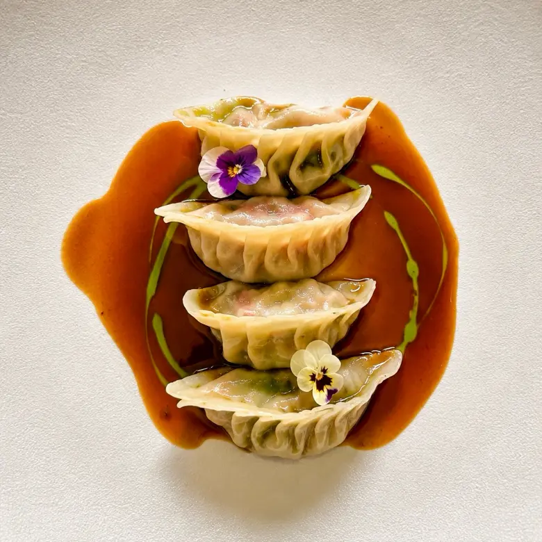 creation thumb for Lobster Gyoza/basil oil/ kaffir lime bisque