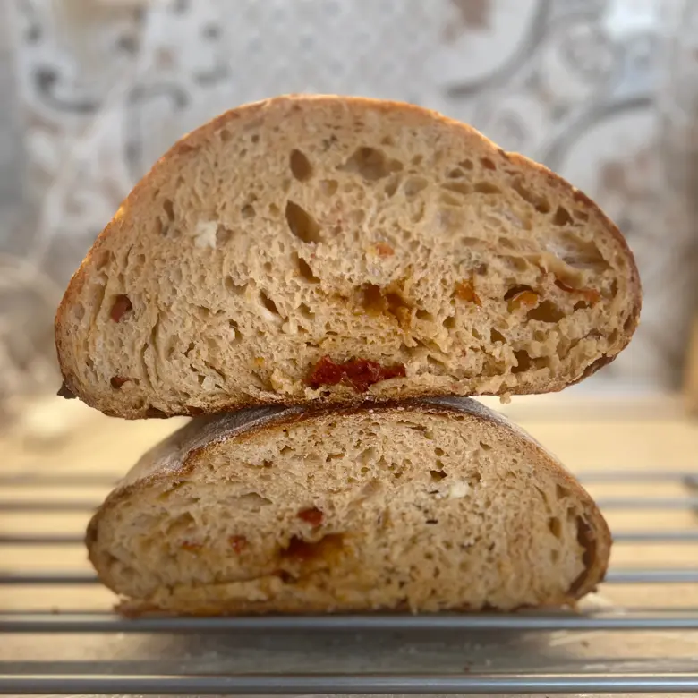 creation thumb for Sun dried tomatoes/cretan graviera/rosemary/sourdough bread 