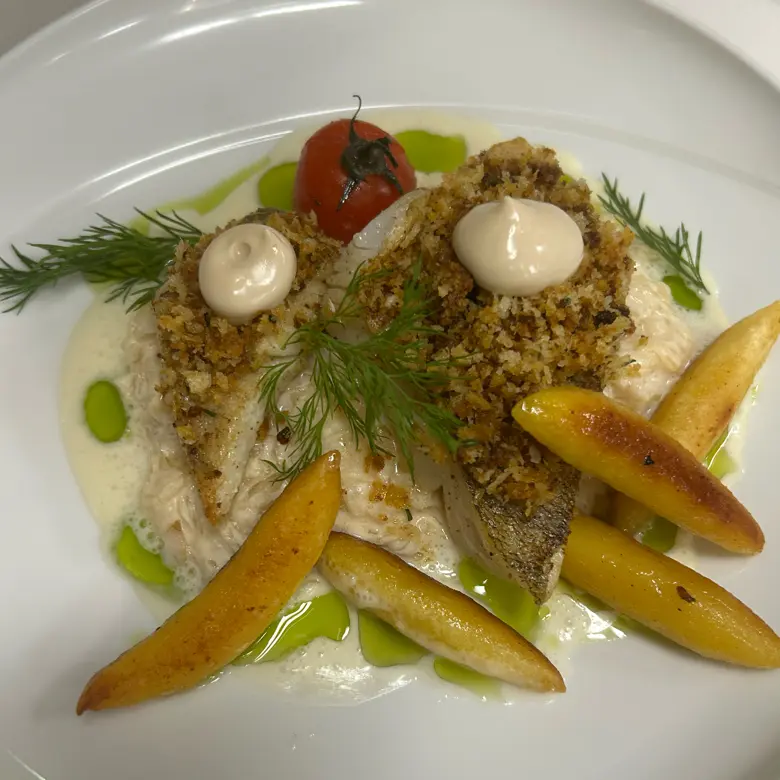 creation thumb for Zander/Thyme Onion Crunch/Creamed Cabbage