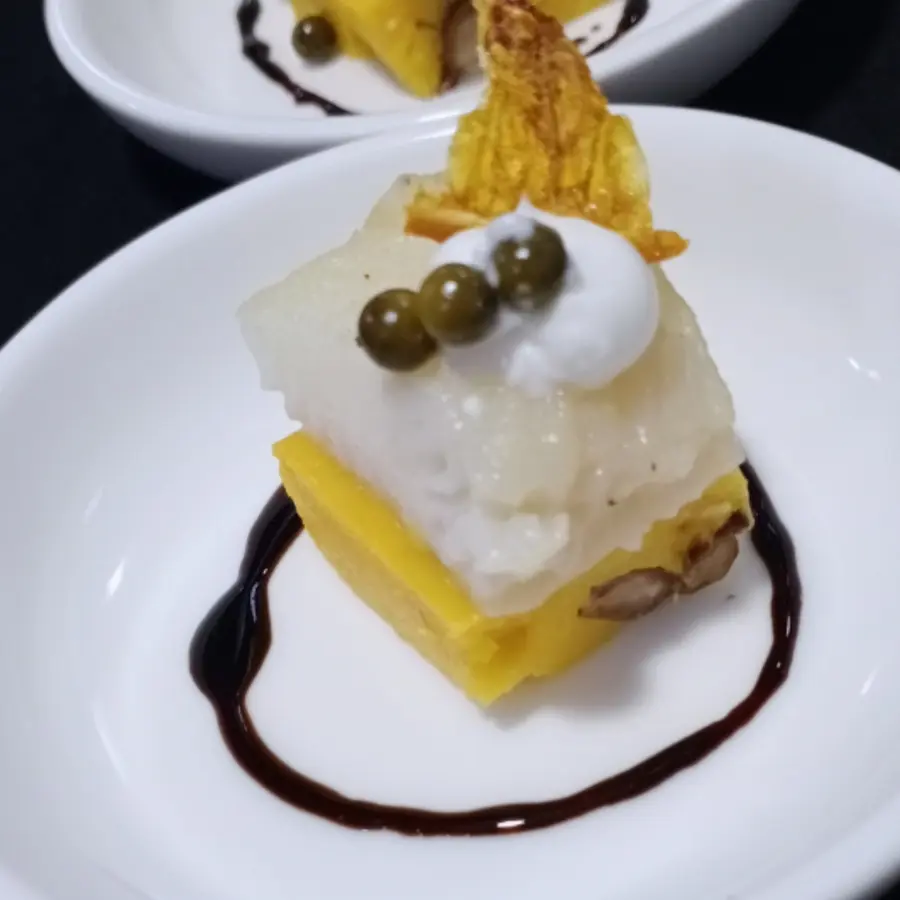 creation thumb for Pumpkin mousse and fish with dry orange and greenpeppers