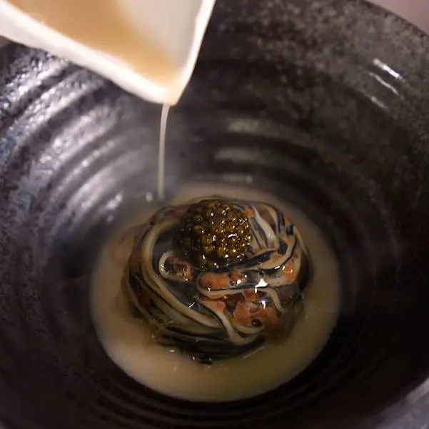creation thumb for Yin Yang Noodles with Morel Sauce & Vinegar Jelly