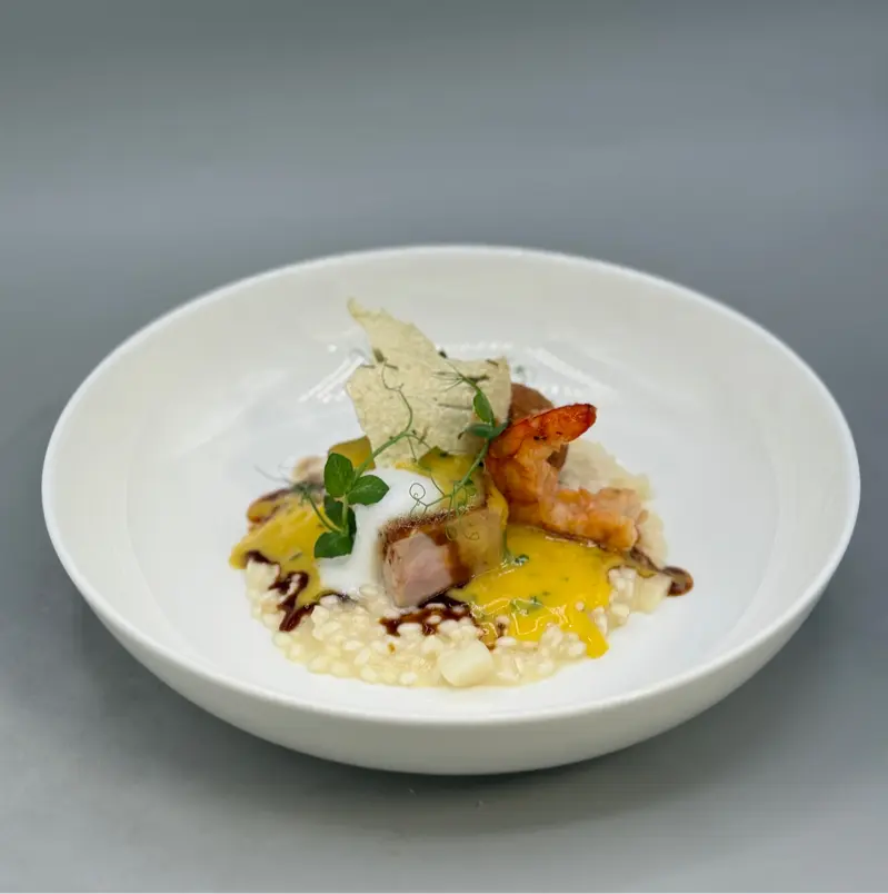 creation thumb for Surf&Turf con risotto agli asparagi schiuma lime e zaferano