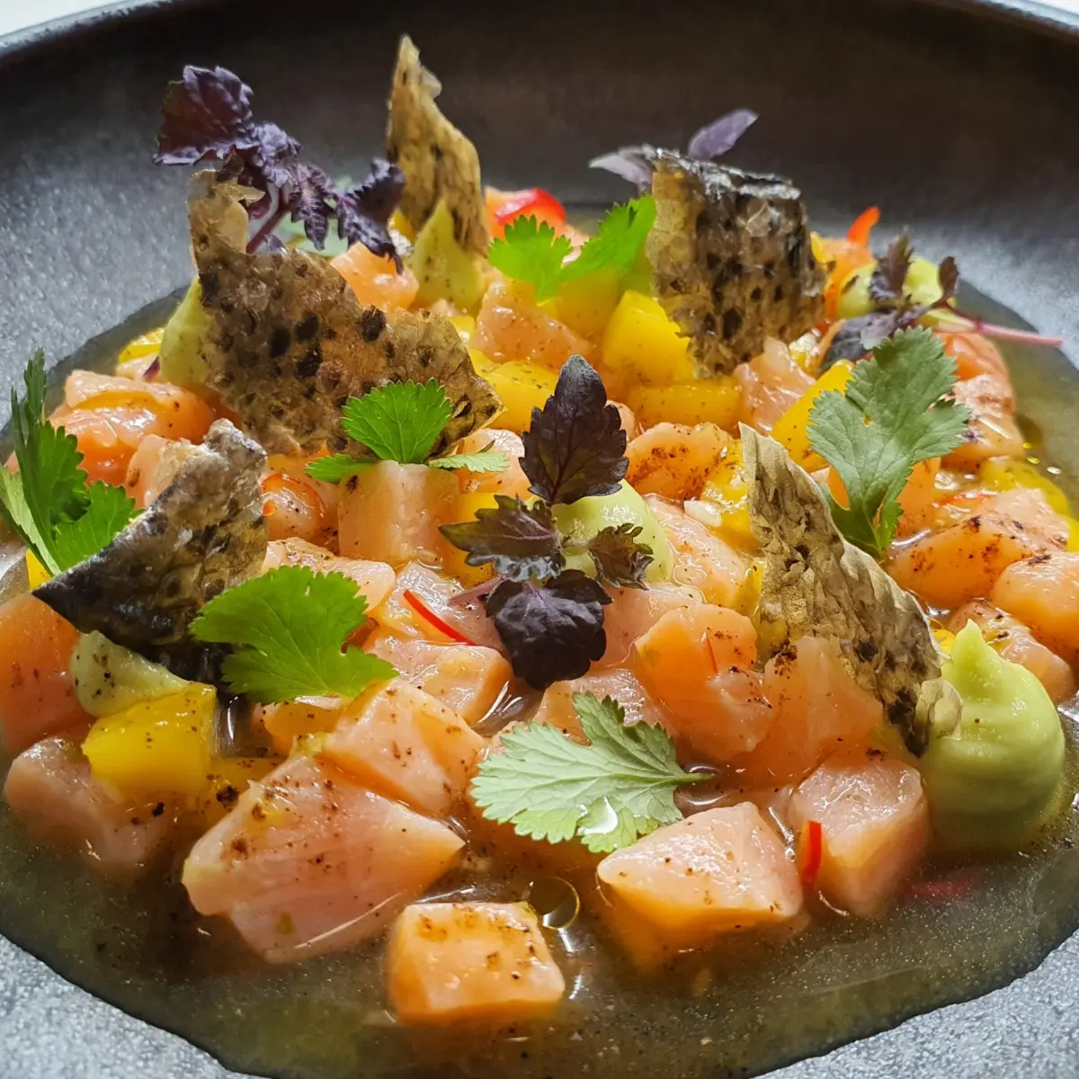 creation thumb for Ceviche of Salmon - Avocado / Black Lime / Citrus