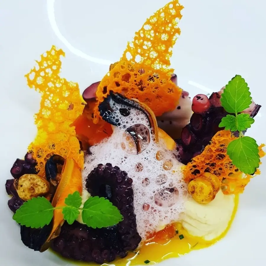 creation thumb for 
roasted octopus / chickpea cream / mussels / saffron stew