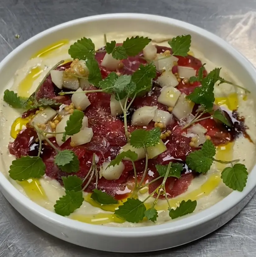creation thumb for Cured beef with potato and burn’t leeks