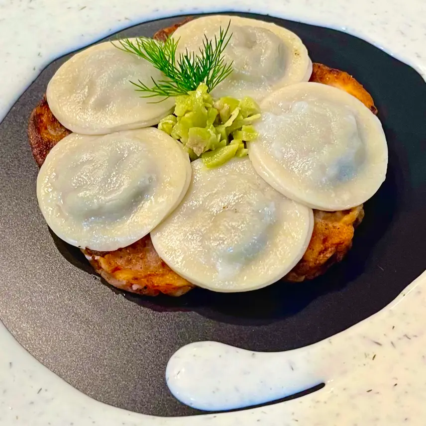 creation thumb for Gebratene Gartentomate mit frischen Ravioli (vegan)