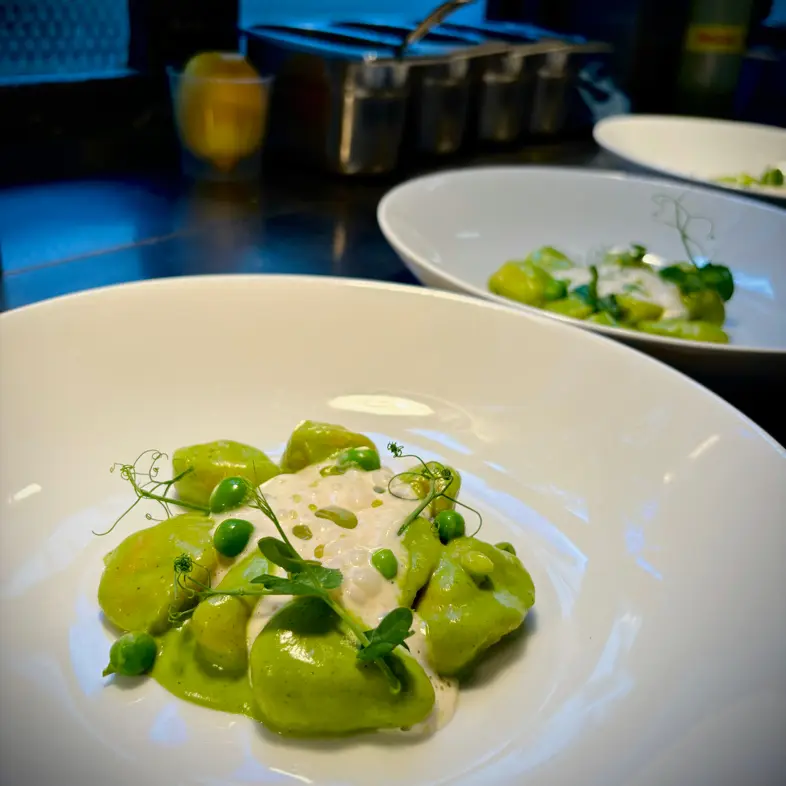 creation thumb for Ricotta-Gnocchi, Zucchinicreme, Erbsen, Schaum und Öl