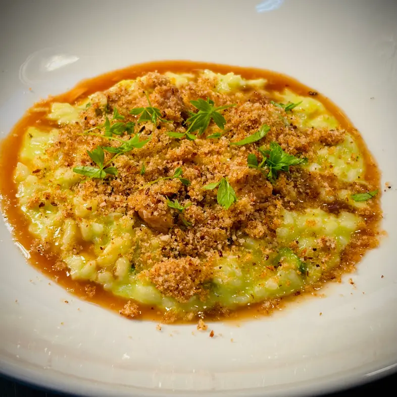 creation thumb for Spargelrisotto, Schweinebauch, knuspriges Spanferkel