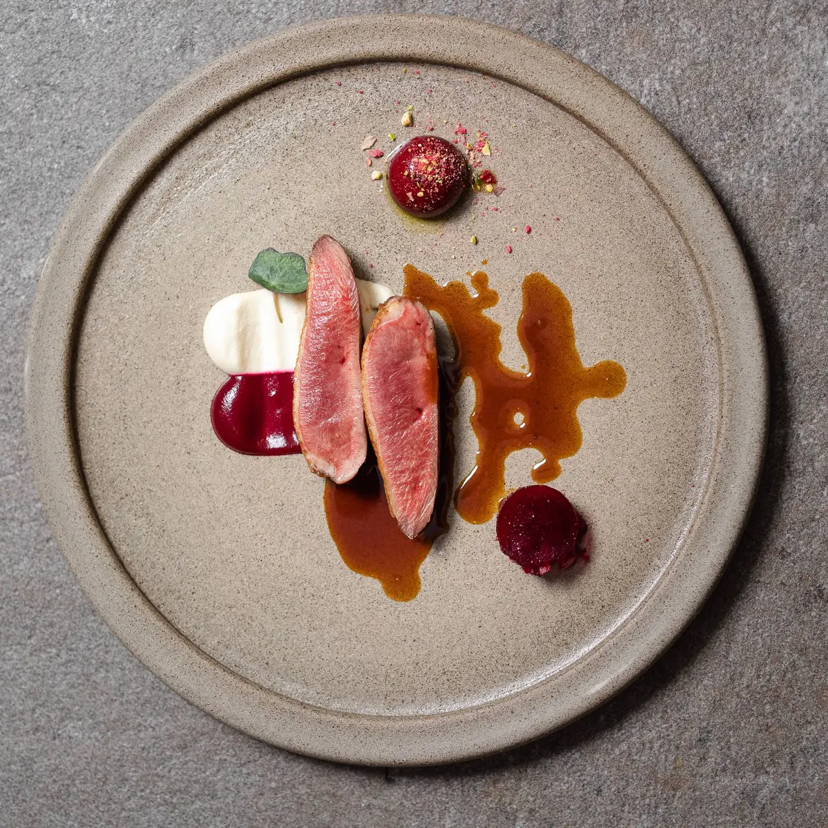 creation thumb for Pigeon / beetroots / almonds / foie gras