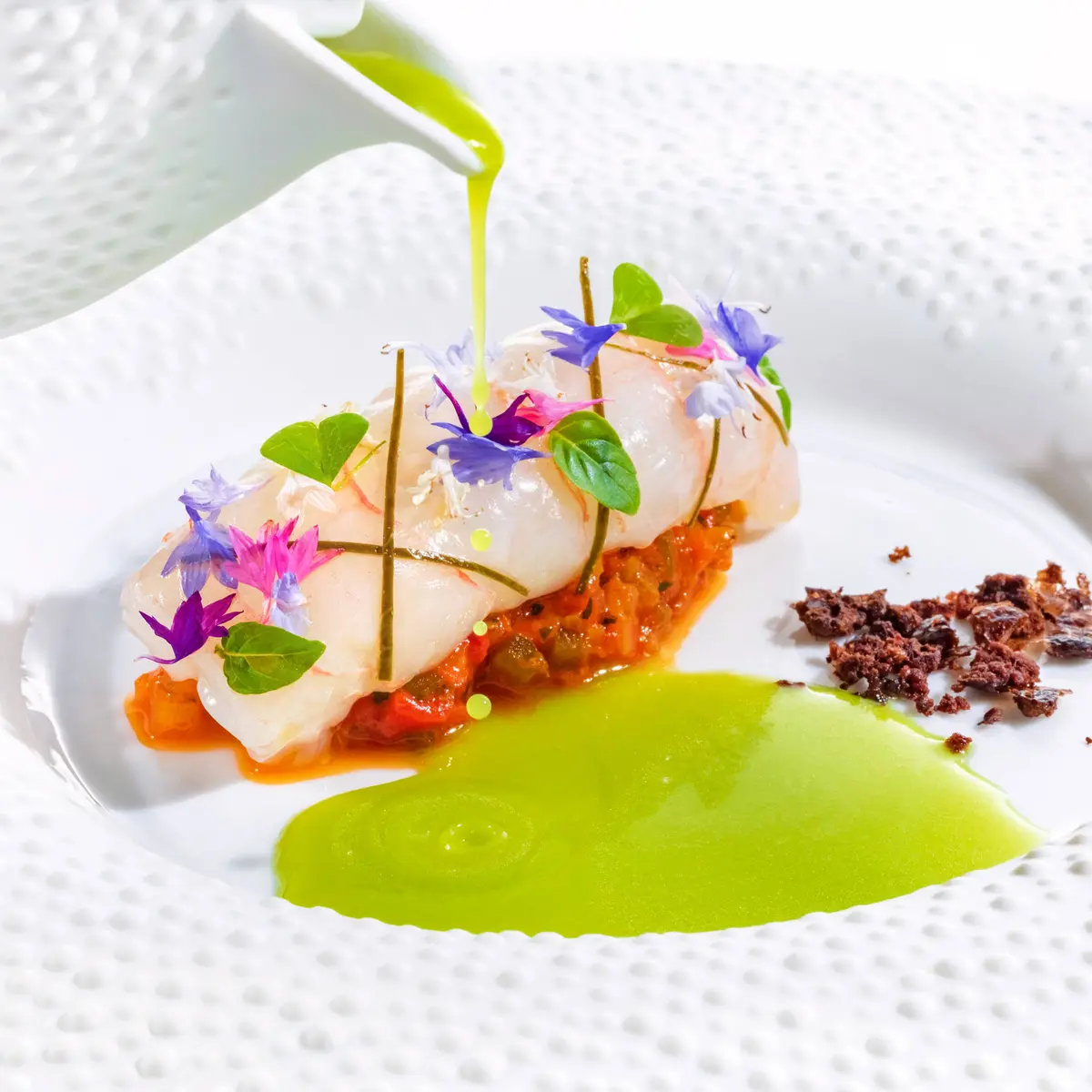 creation thumb for Scampo, sweet peppers and green gazpacho