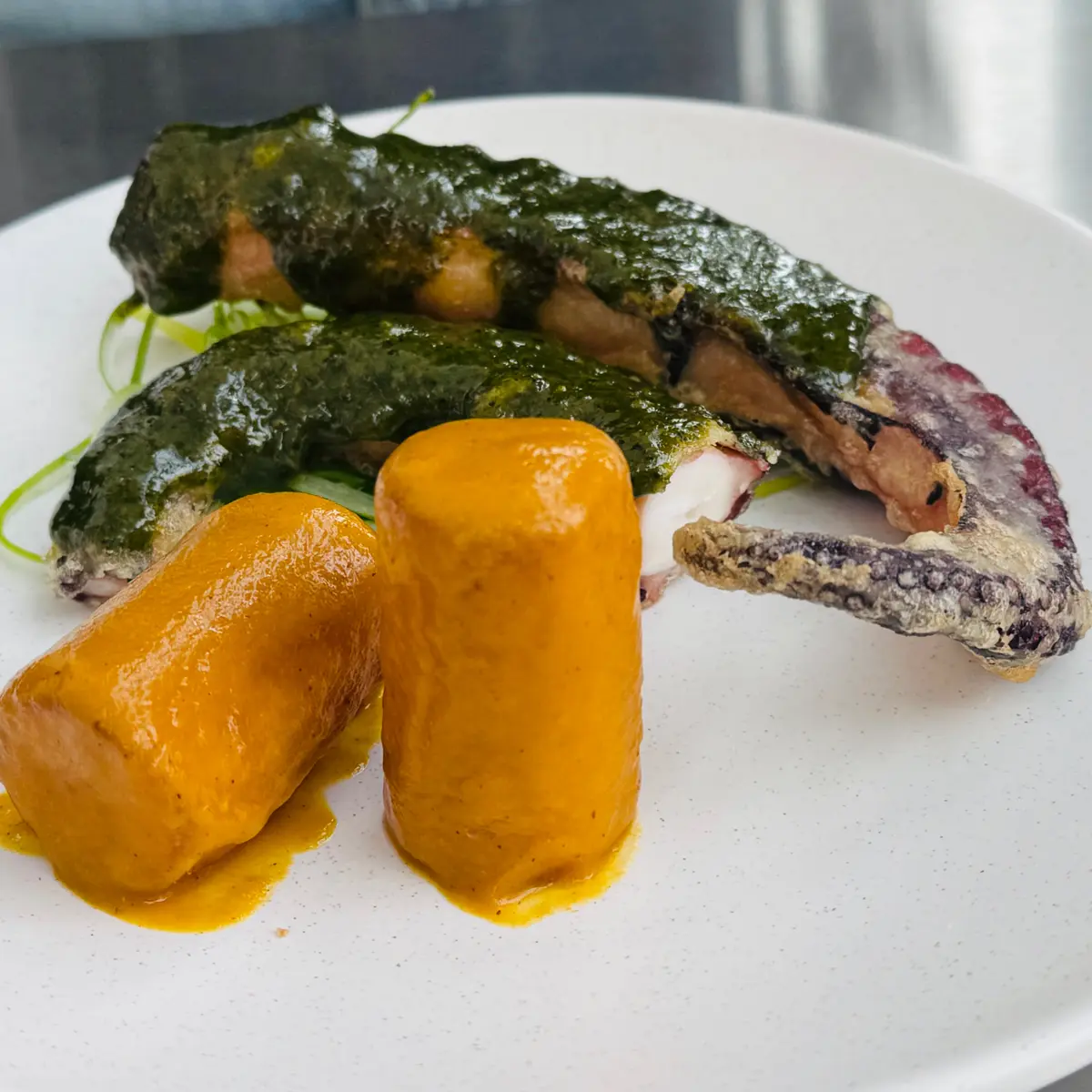 creation thumb for Tako with Thai Basil Sauce & Potato Barigoule Glazed