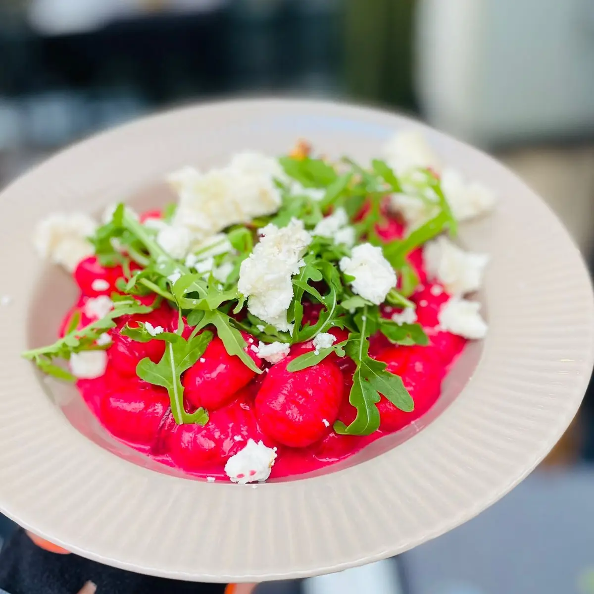 creation thumb for Beetroot Reduction Gnocchi with Goat Cheese and Arugula