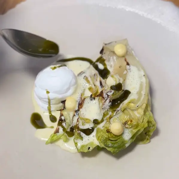 creation thumb for BBQ Lettuce with Matcha Oil & Curry Sauce