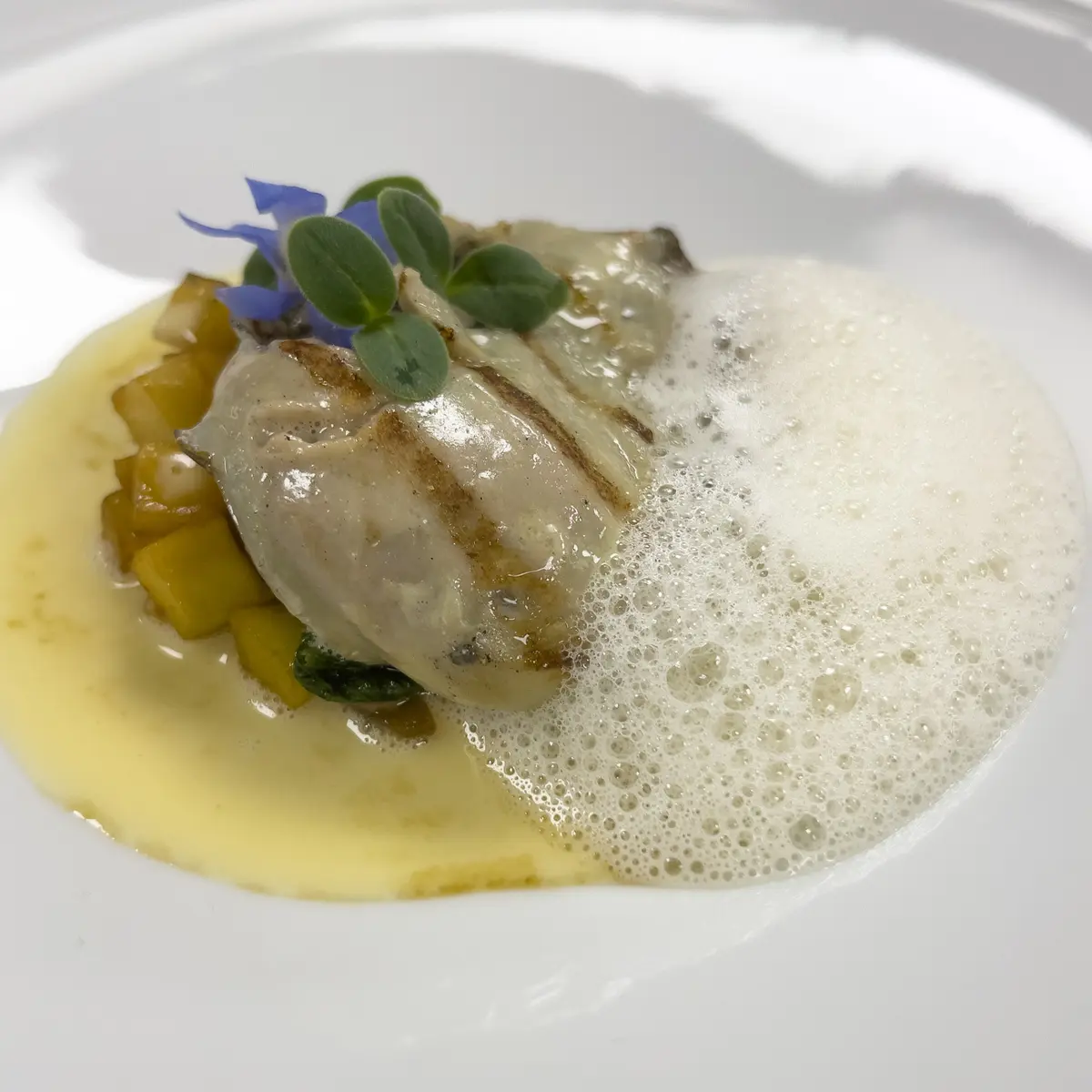 creation thumb for Ostrica Tamaris, Cavolo Rapa, Germogli di Spinaci & Emulsione Iodizzata