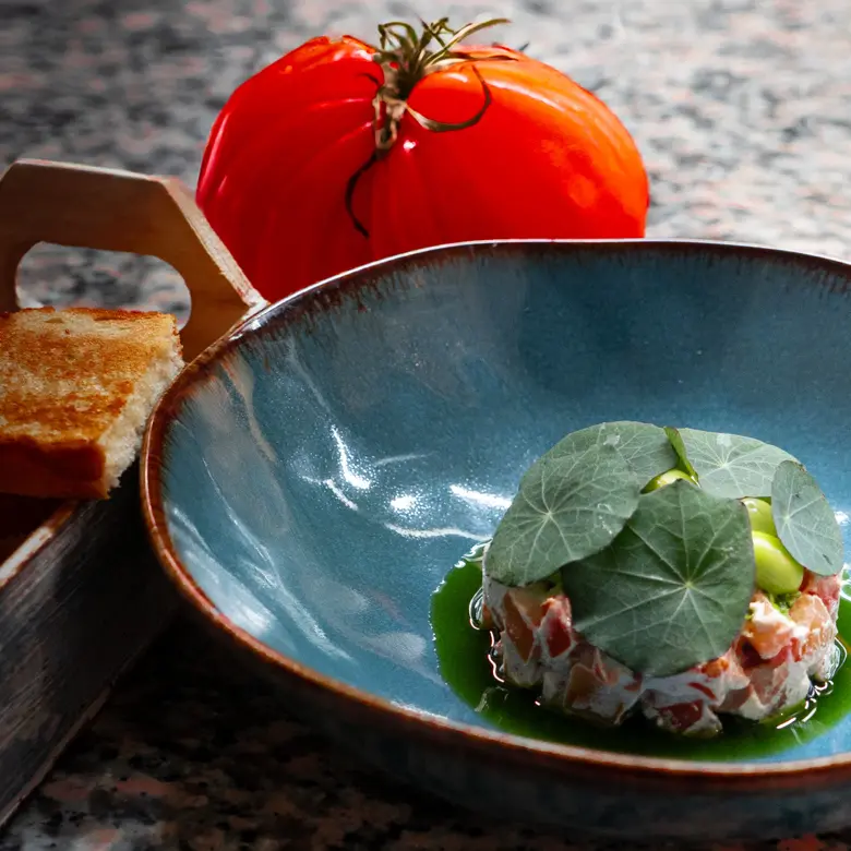 creation thumb for Tomato tatar walnut mayo edamame beans 