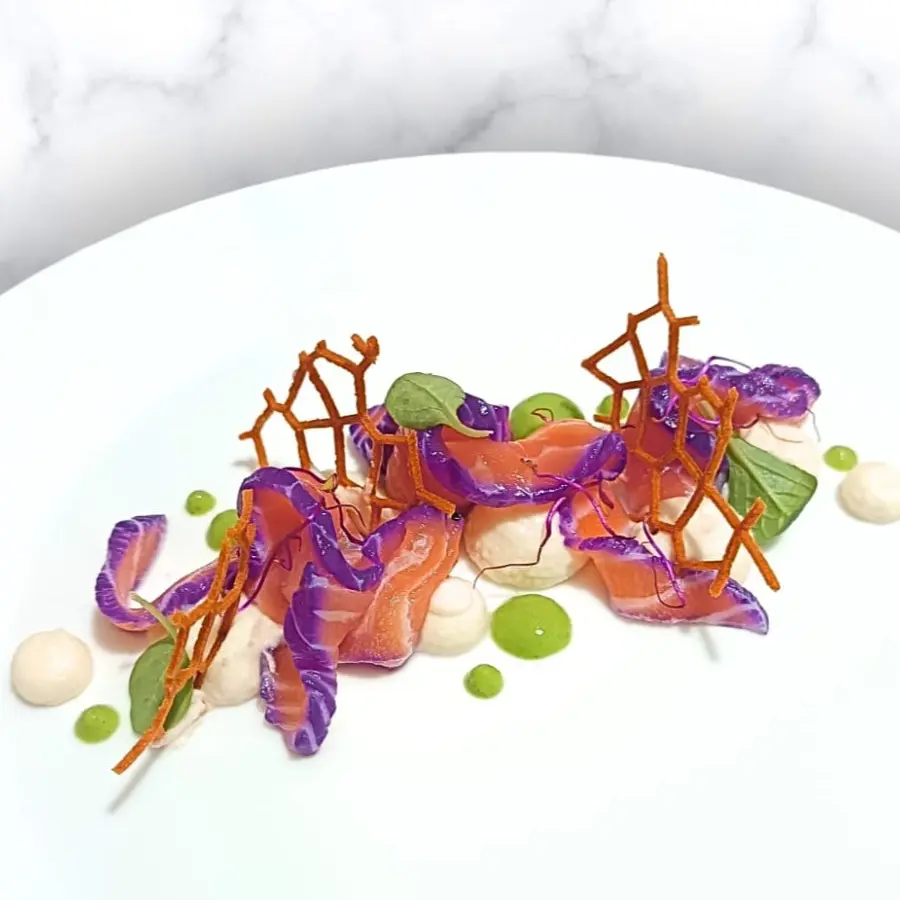 creation thumb for Marinated Salmon, Celeriac Purée and Basil Zucchini Sauce