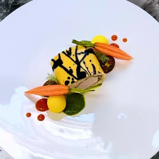 creation thumb for Amberjack Cylinder with Yellow Cherry Tomato Chaud-Froid
