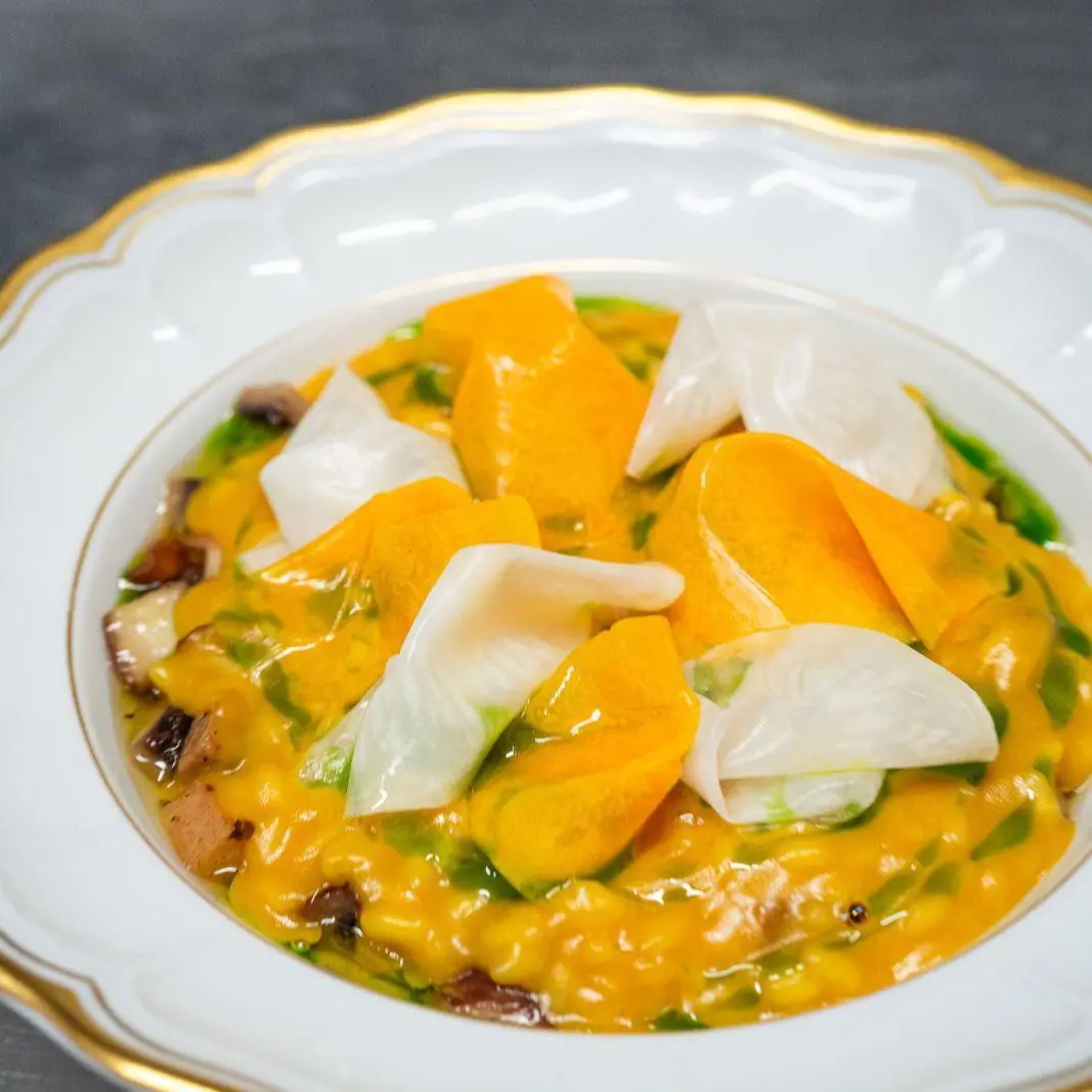 creation thumb for Risotto with Pumpkin, Mushrooms, and Marinated Celeriac