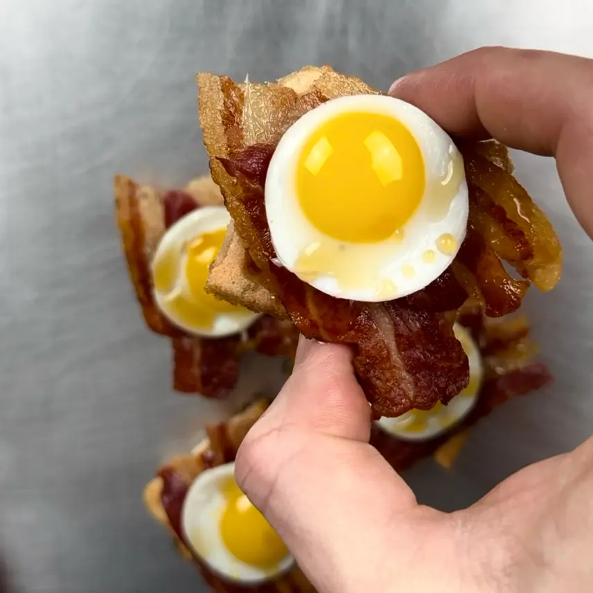 creation thumb for Mini Waffle with Bacon and Quail Eggs