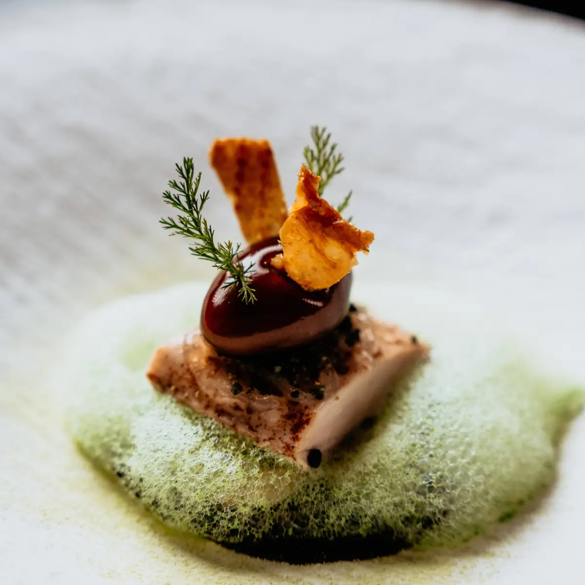 creation thumb for Mieral guinea fowl / peas / morels / condiment gel