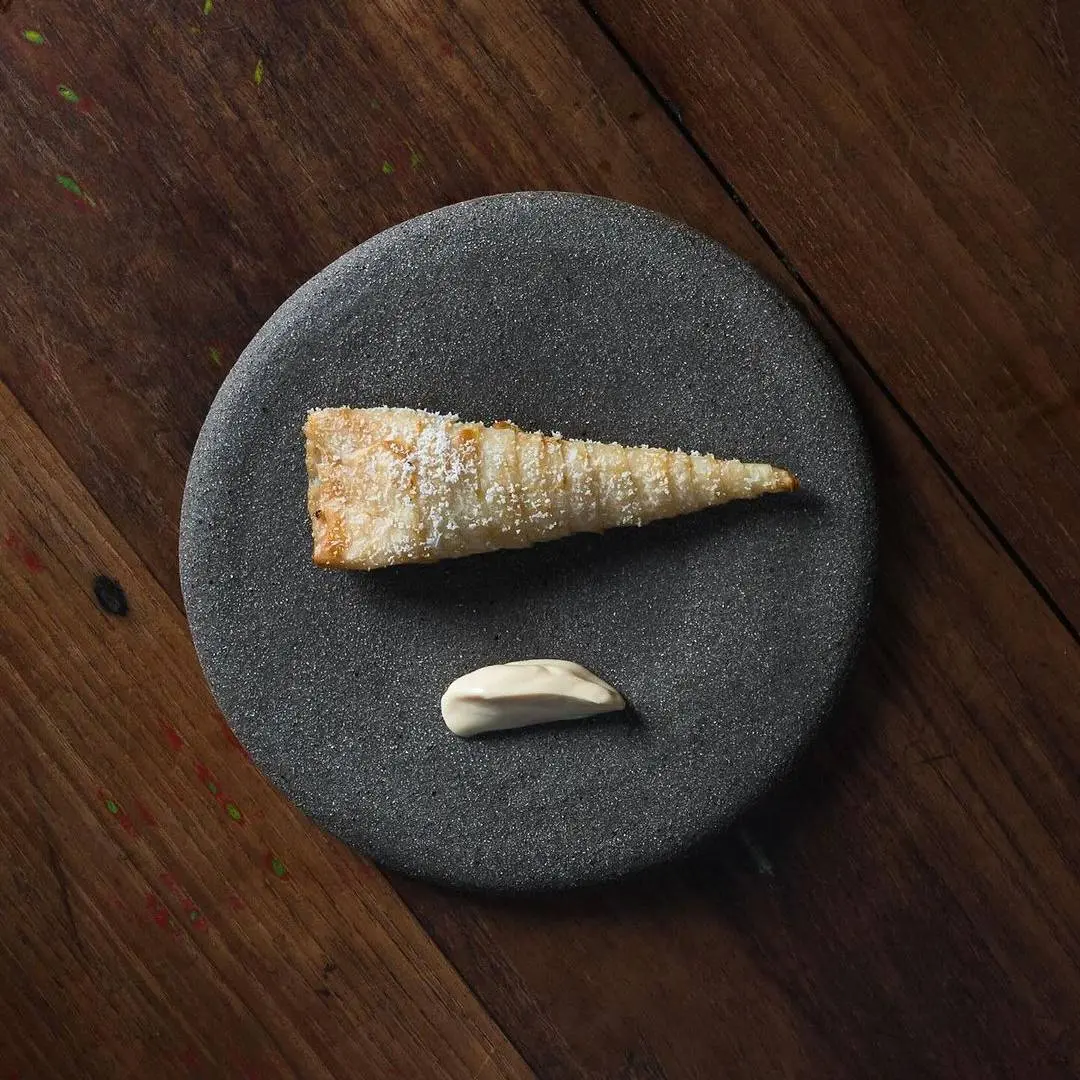 creation thumb for Celeriac Puff Pastry, Smoked Eel Purrusalda & Crème Anglaise