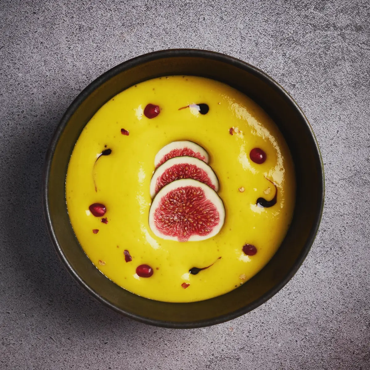 creation thumb for Pumpkin Foam Soup with Fresh Fig & Pomegranate