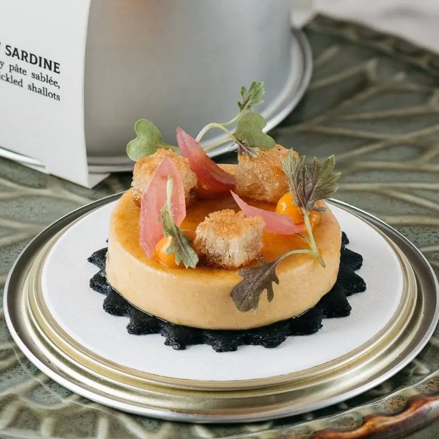 creation thumb for Sardine Parfait, Squid Ink & Anchovy Sablé, Pickled Shallots