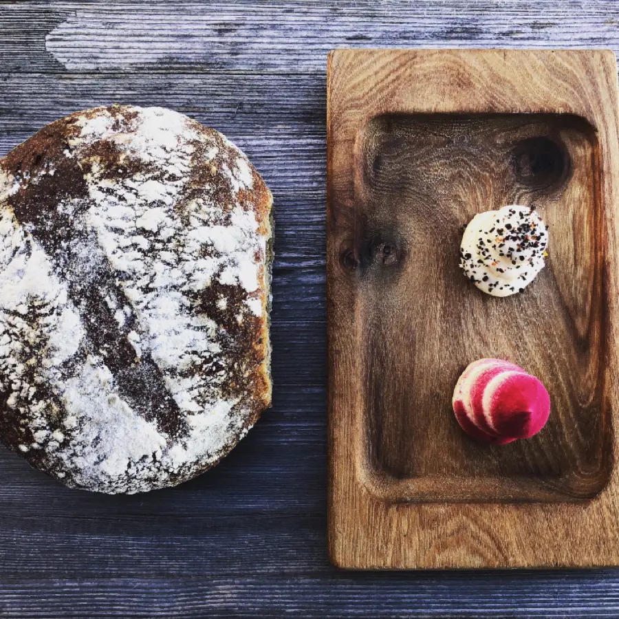 creation thumb for Bread and butter with mountain pepper and dried beetroot