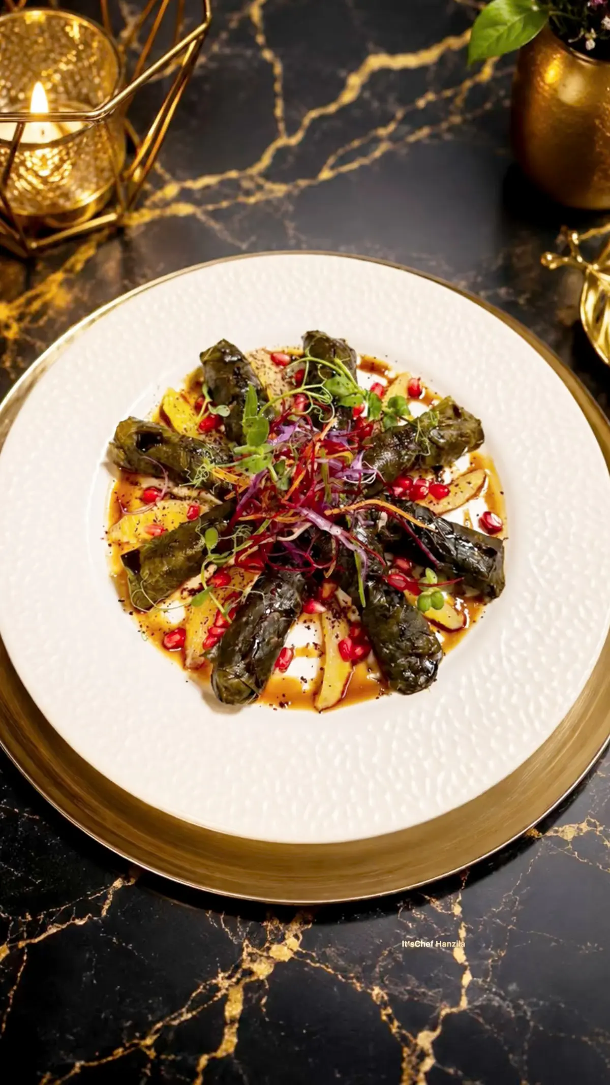 creation thumb for Vine Leaves Plating | Pomegranate & Microgreens ✨