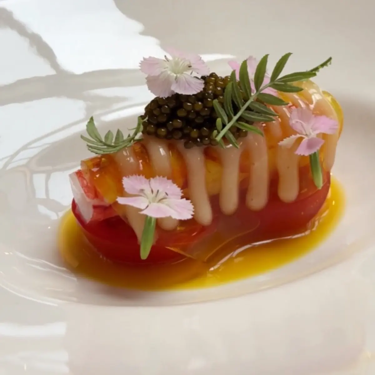 creation thumb for Karuma Prawn, Saffron & Prawn Jelly, Lemon Gel & Tomato